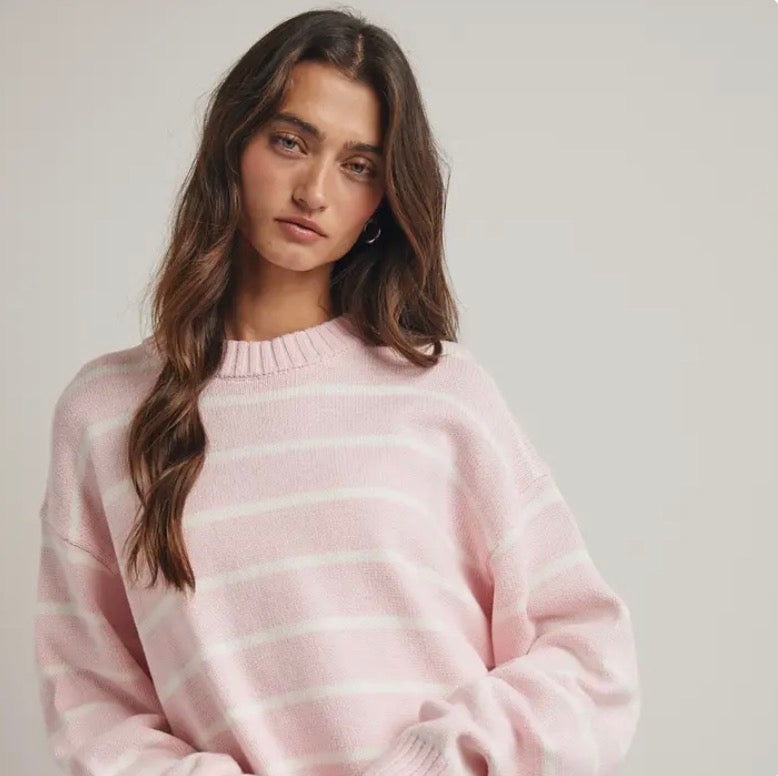 Oversized Striped Pink/White Knit Sweater