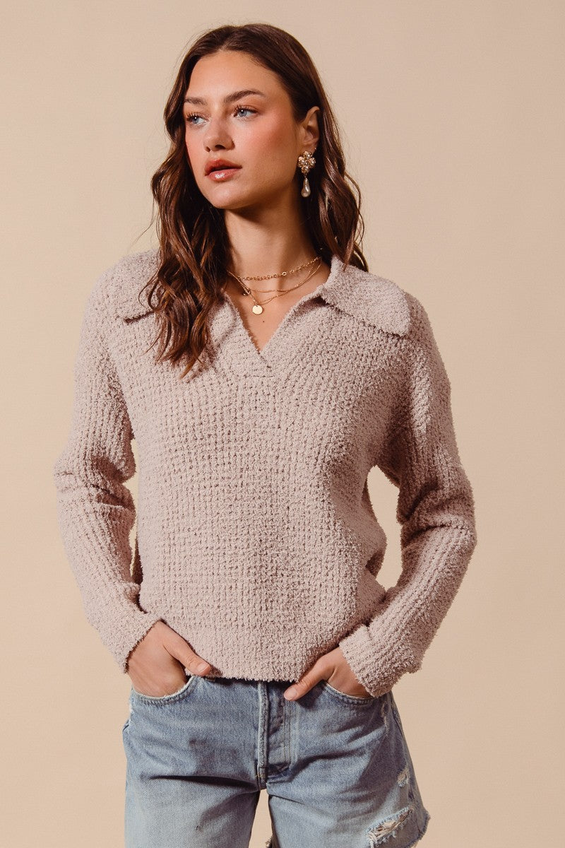 FLUFFY AND MICRO SOFT TEXTURED SWEATER TOP