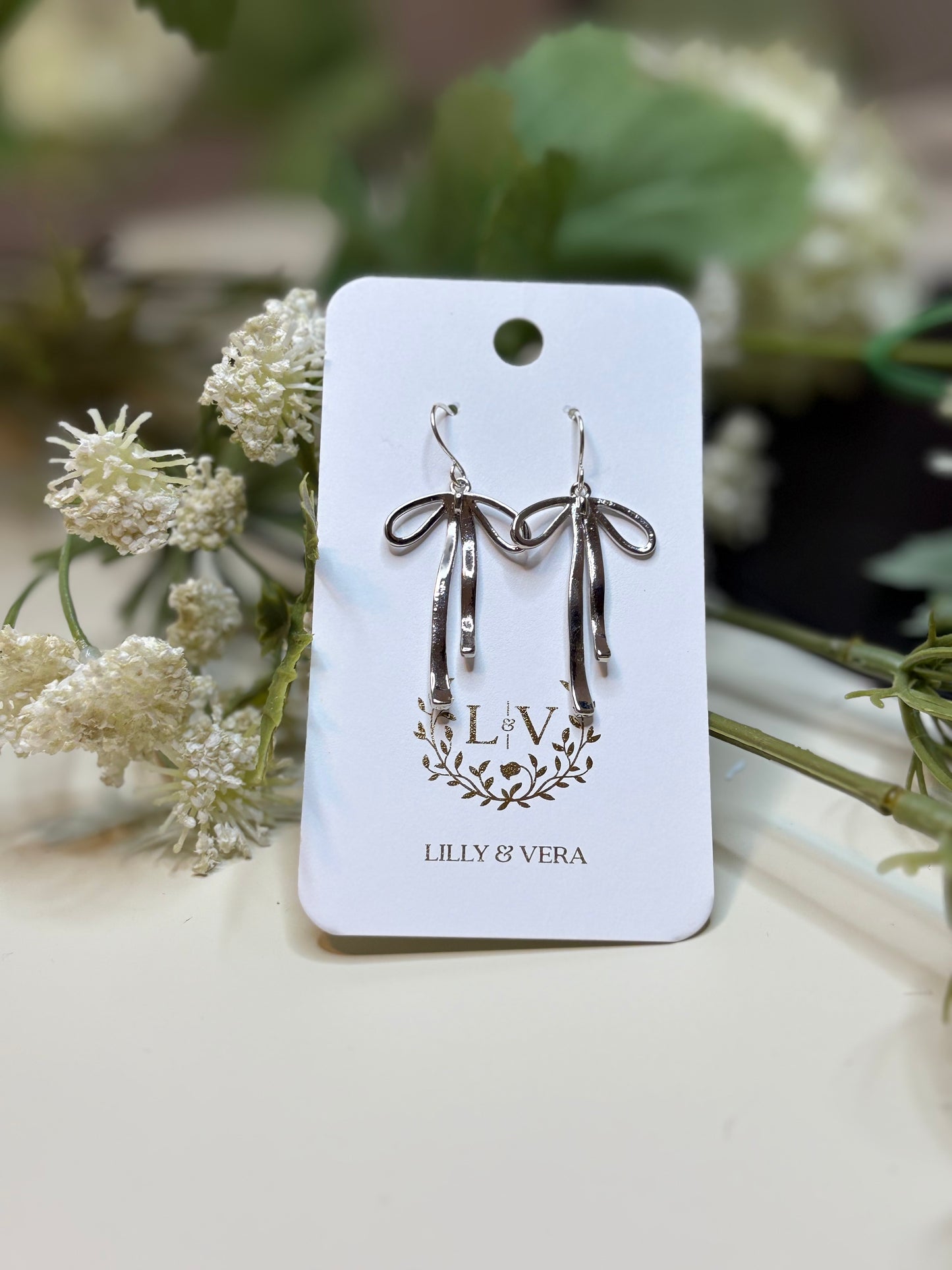Silver Bow Dangle Earrings