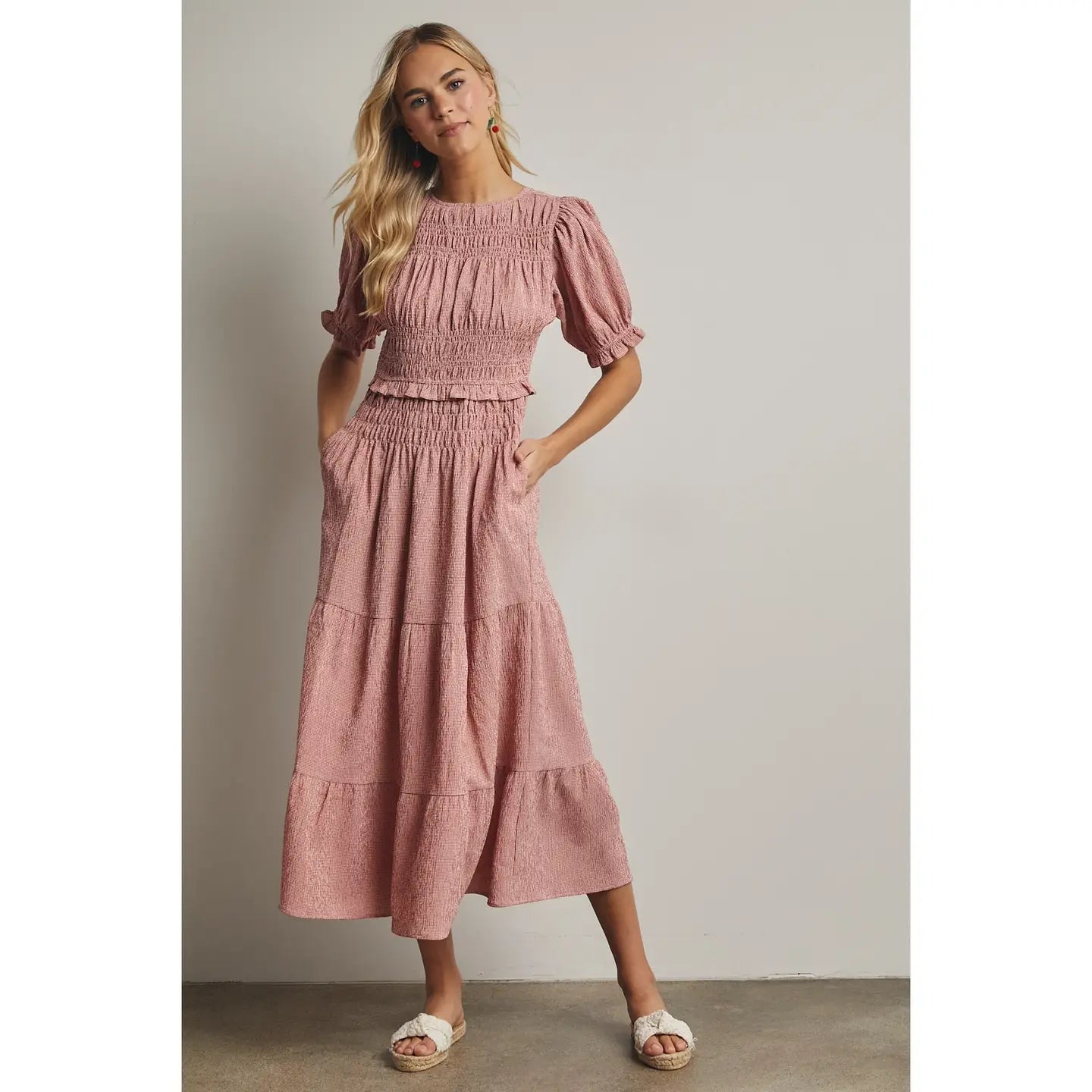 Gingham Smocked Midi Dress