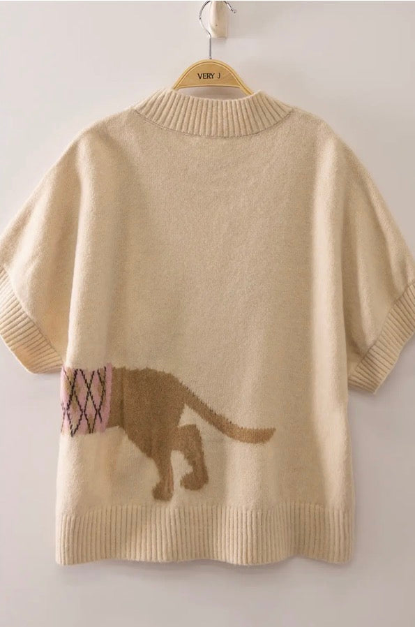 Dog Graphic Short Sleeve Knit