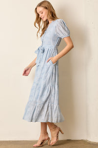 Printed Button Front Tiered Midi Dress
