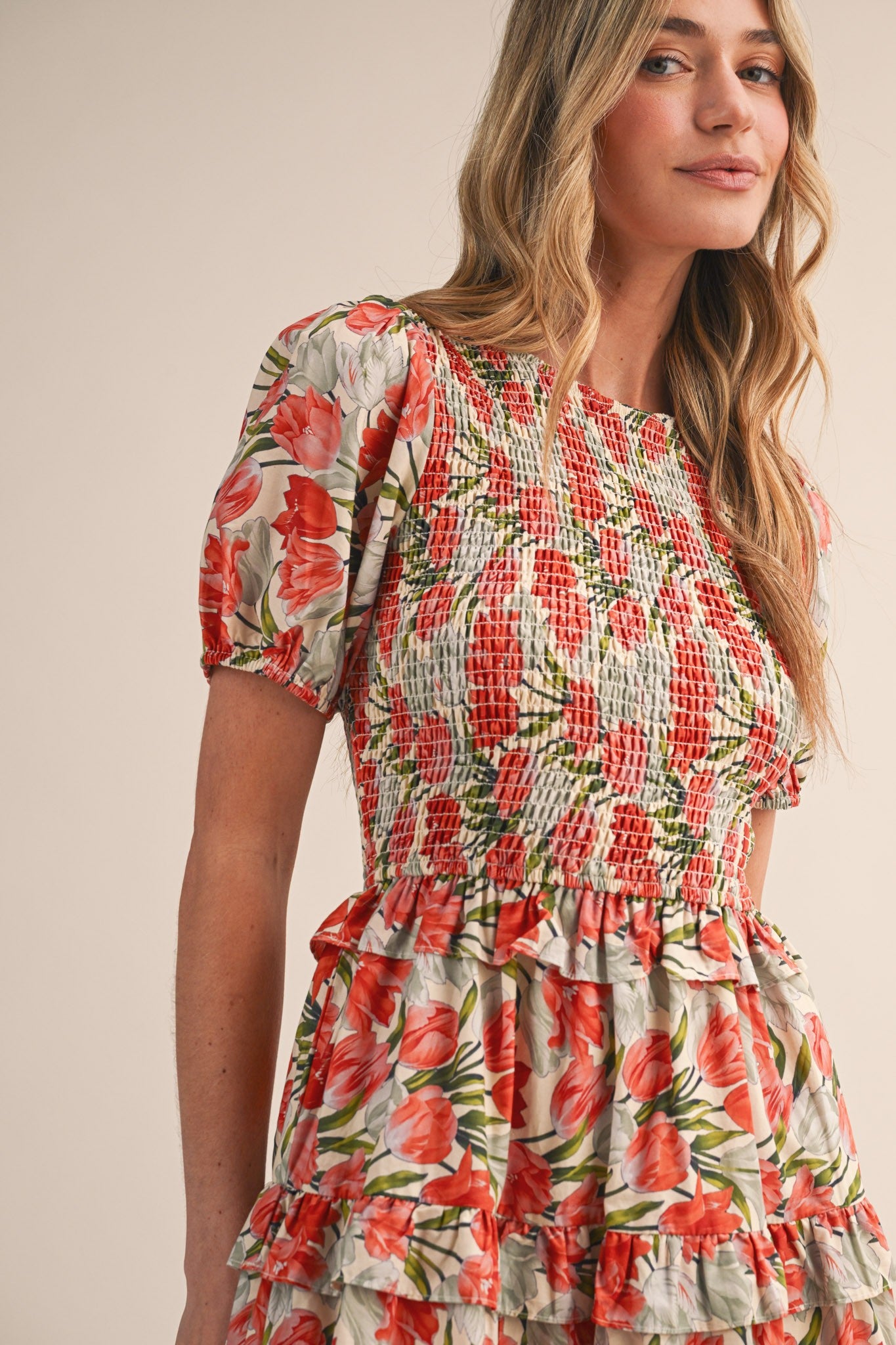 Ava Midi Dress Cream Multi Floral
