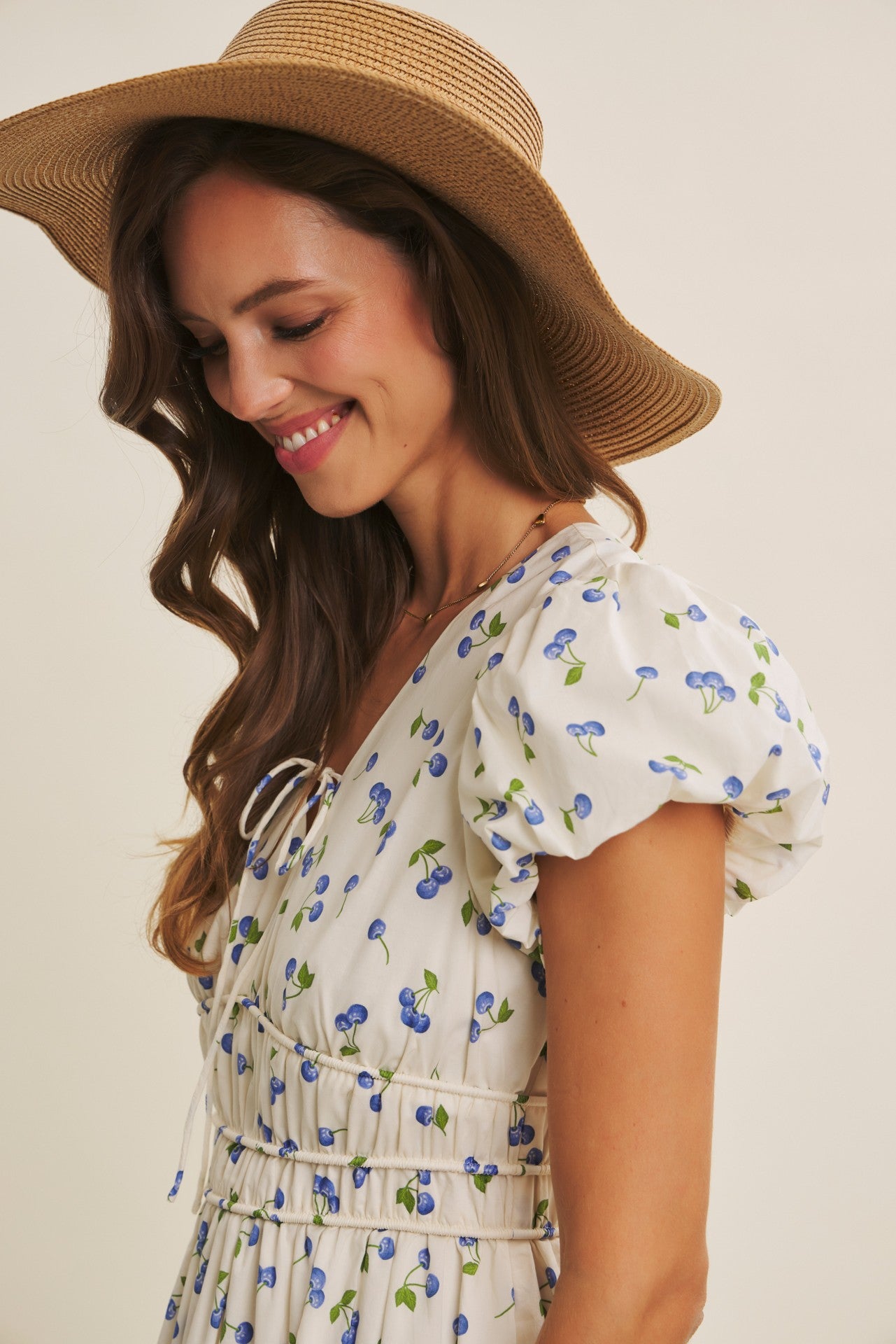 Blueberry Playful Fruit Print Midi Dress