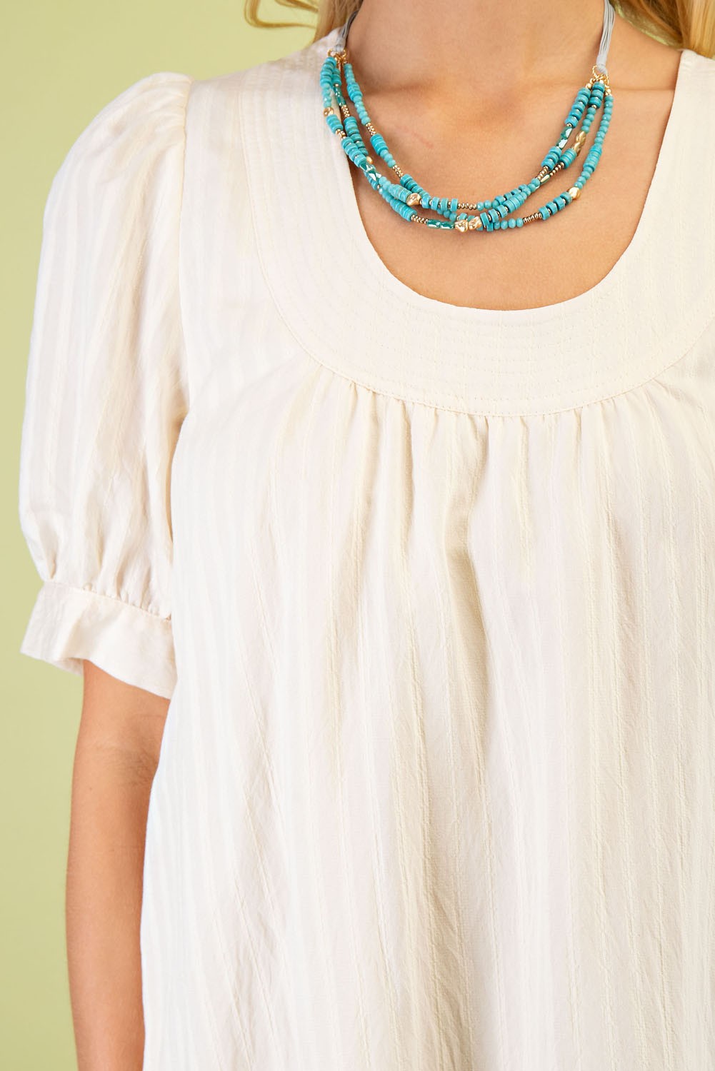 Lightly Textured Mini Dress with U neck