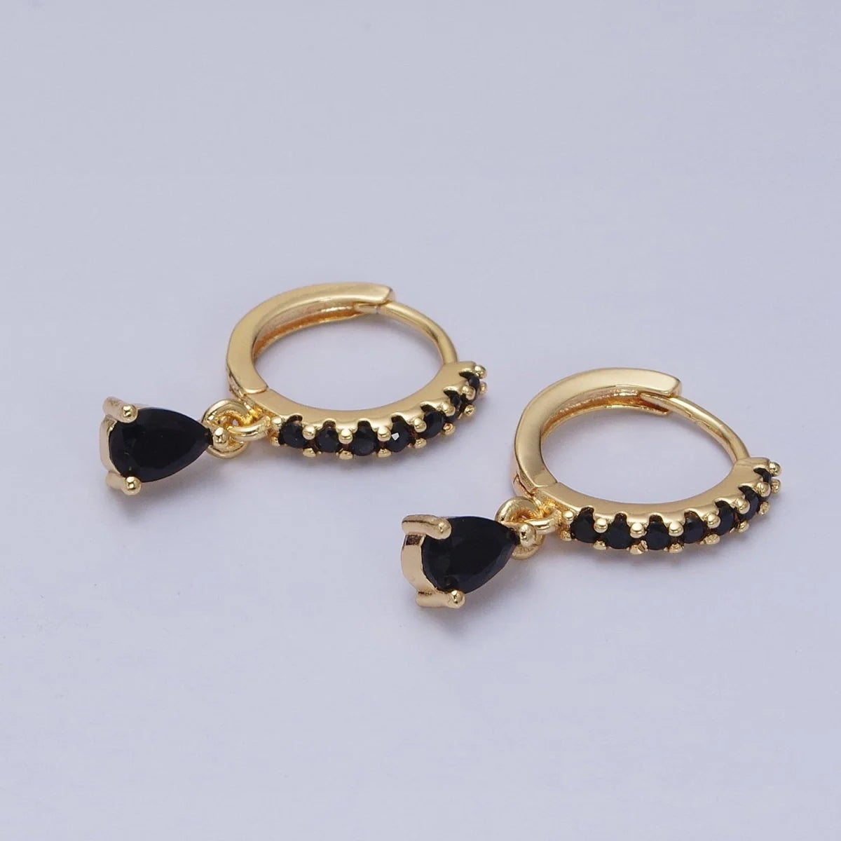 Black Teardrop Huggie Hoop