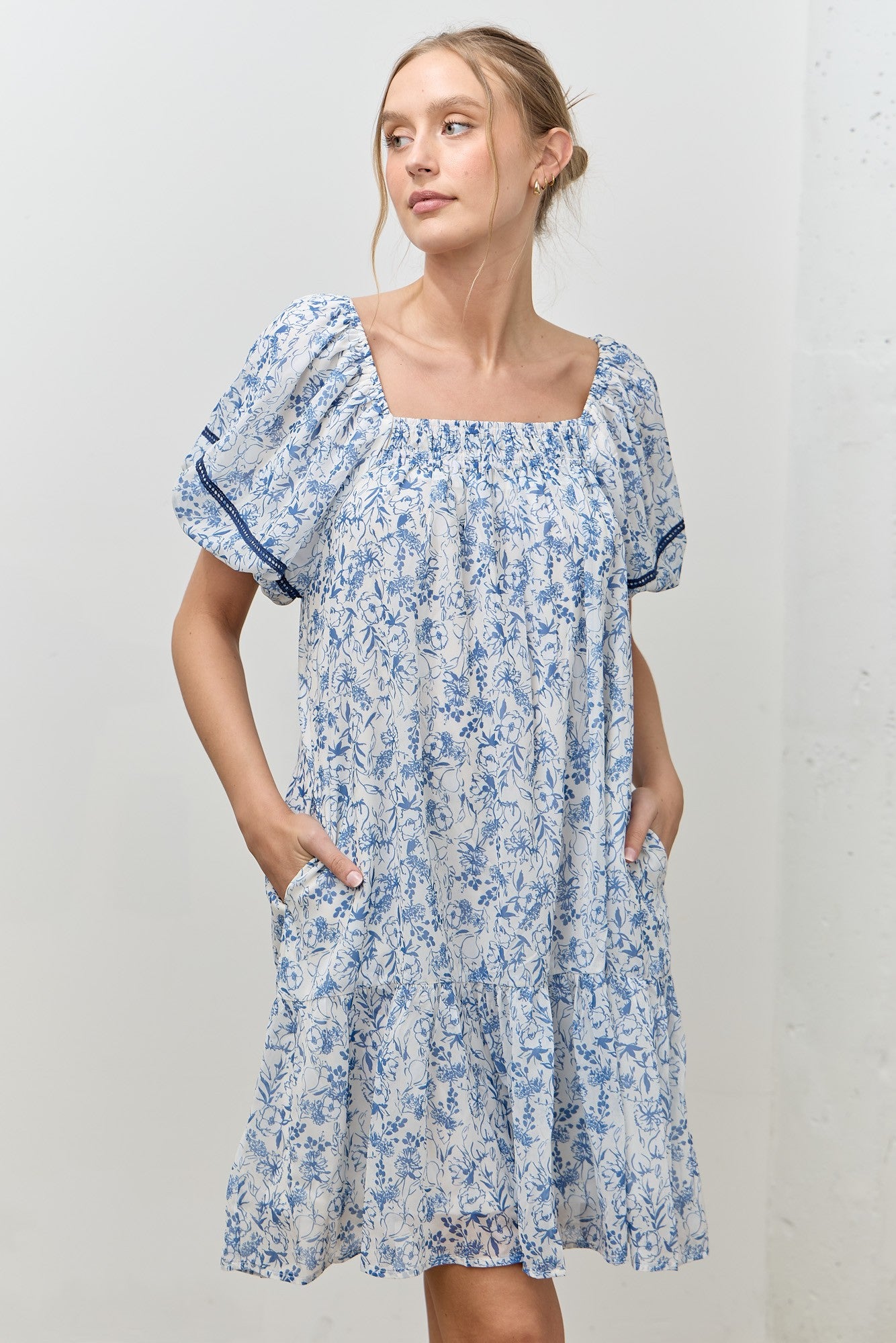 Short Blue Floral Dress