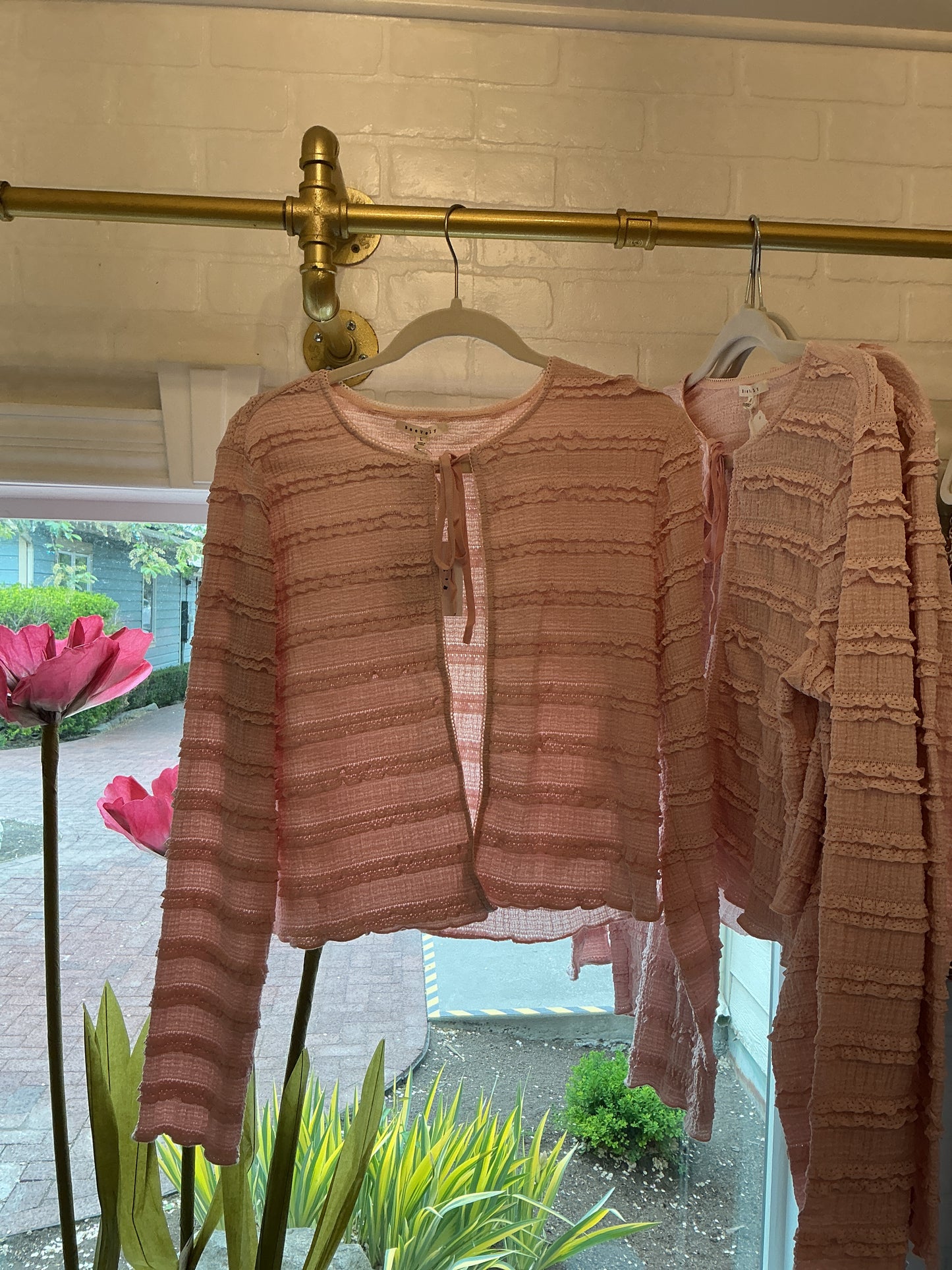 Blush Ruffle Front Tie Cardigan