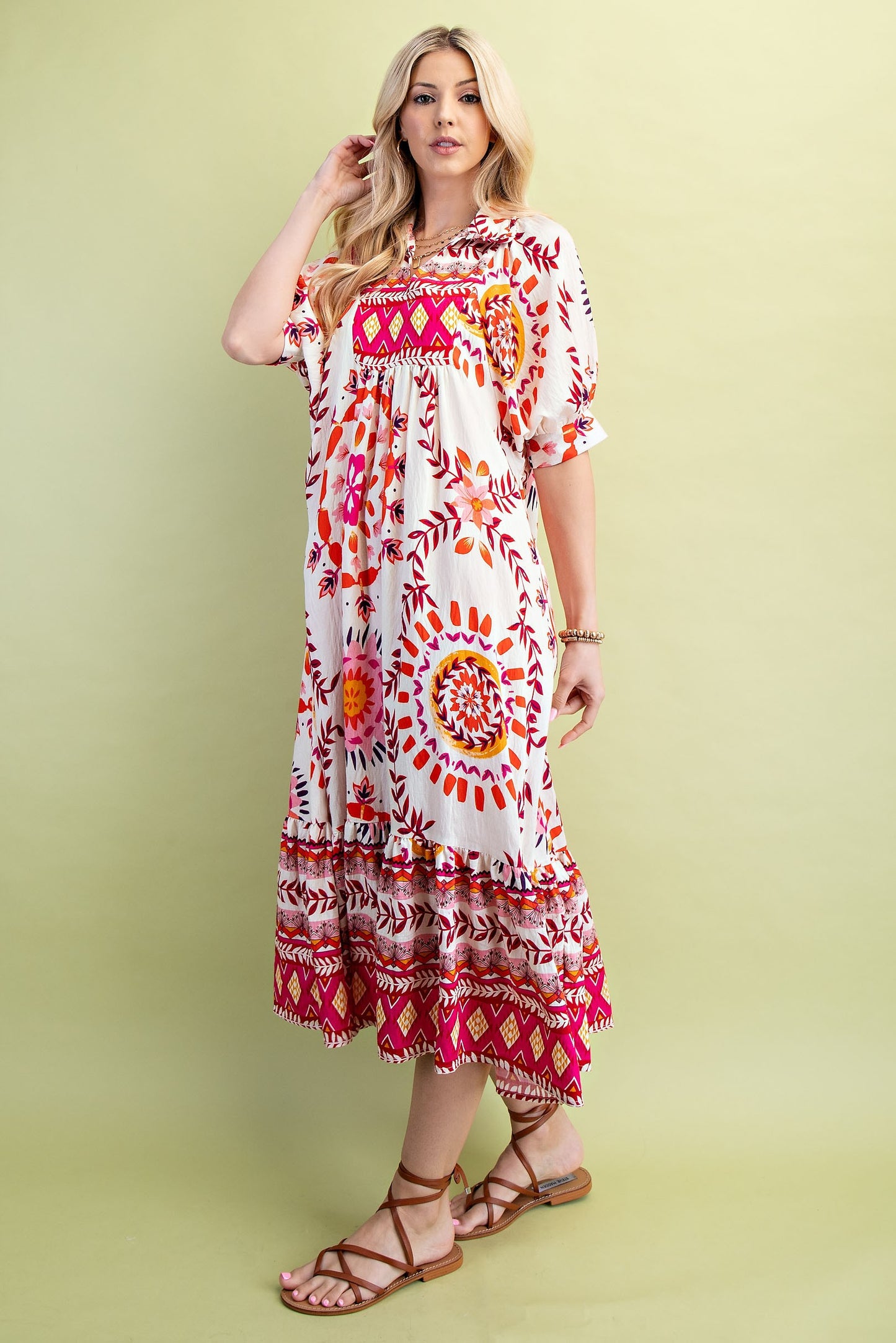 Mixed Print Midi Dress