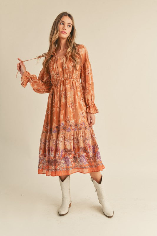 Floral Border Print Midi Dress