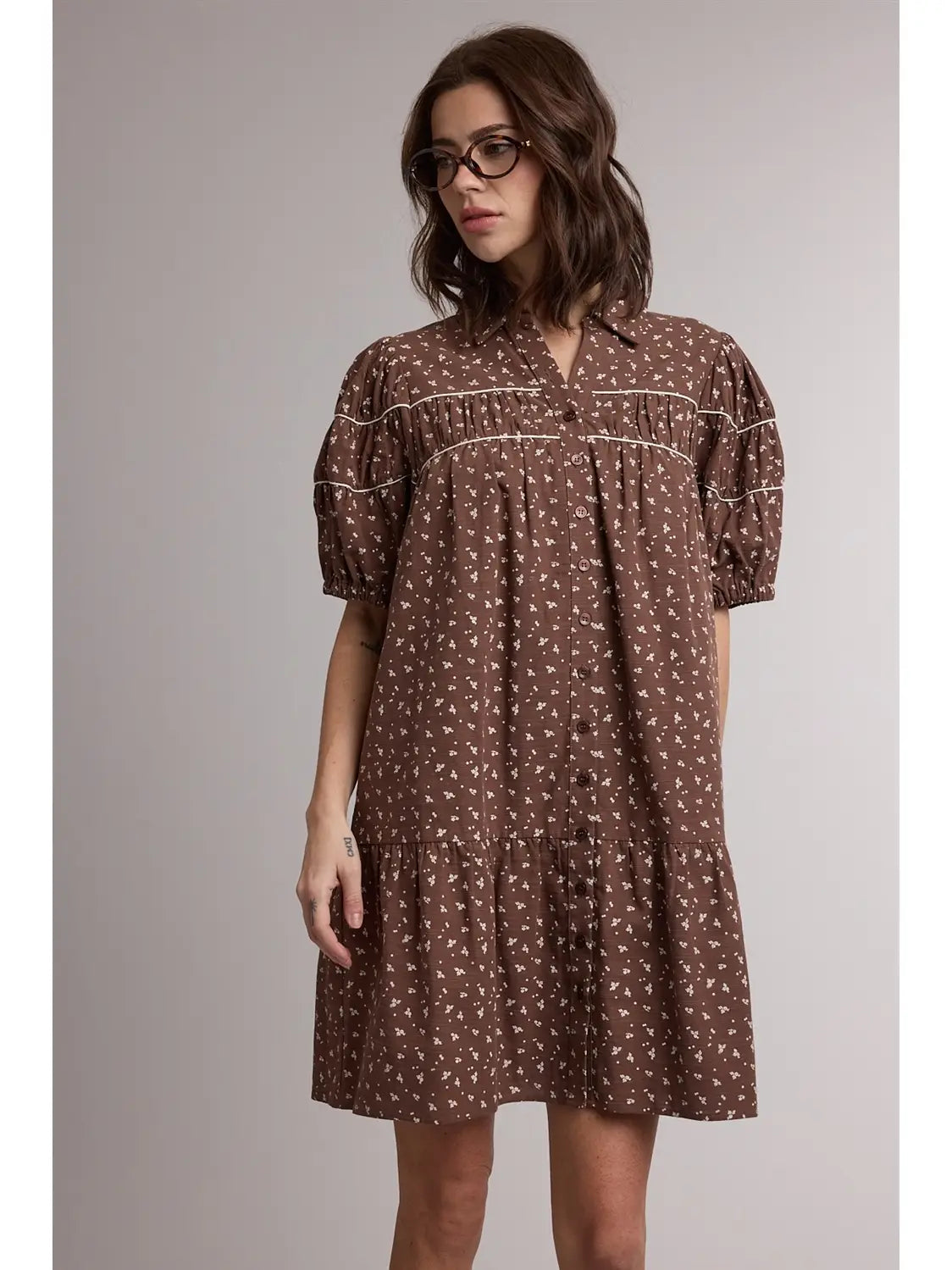 Floral Buttoned Mini Dress