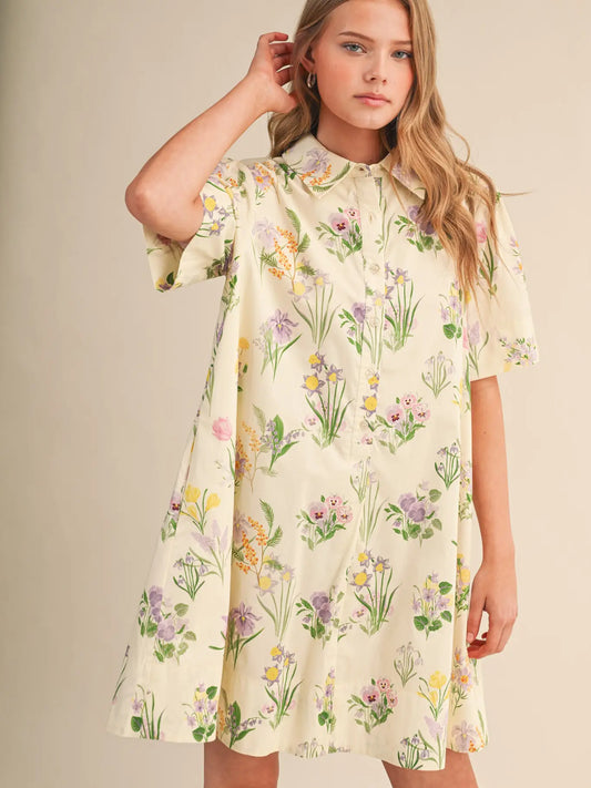 Short Sleeve Floral Button Down Mini Dress
