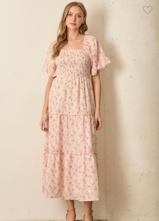 Printed Floral Square Neck Maxi Dress