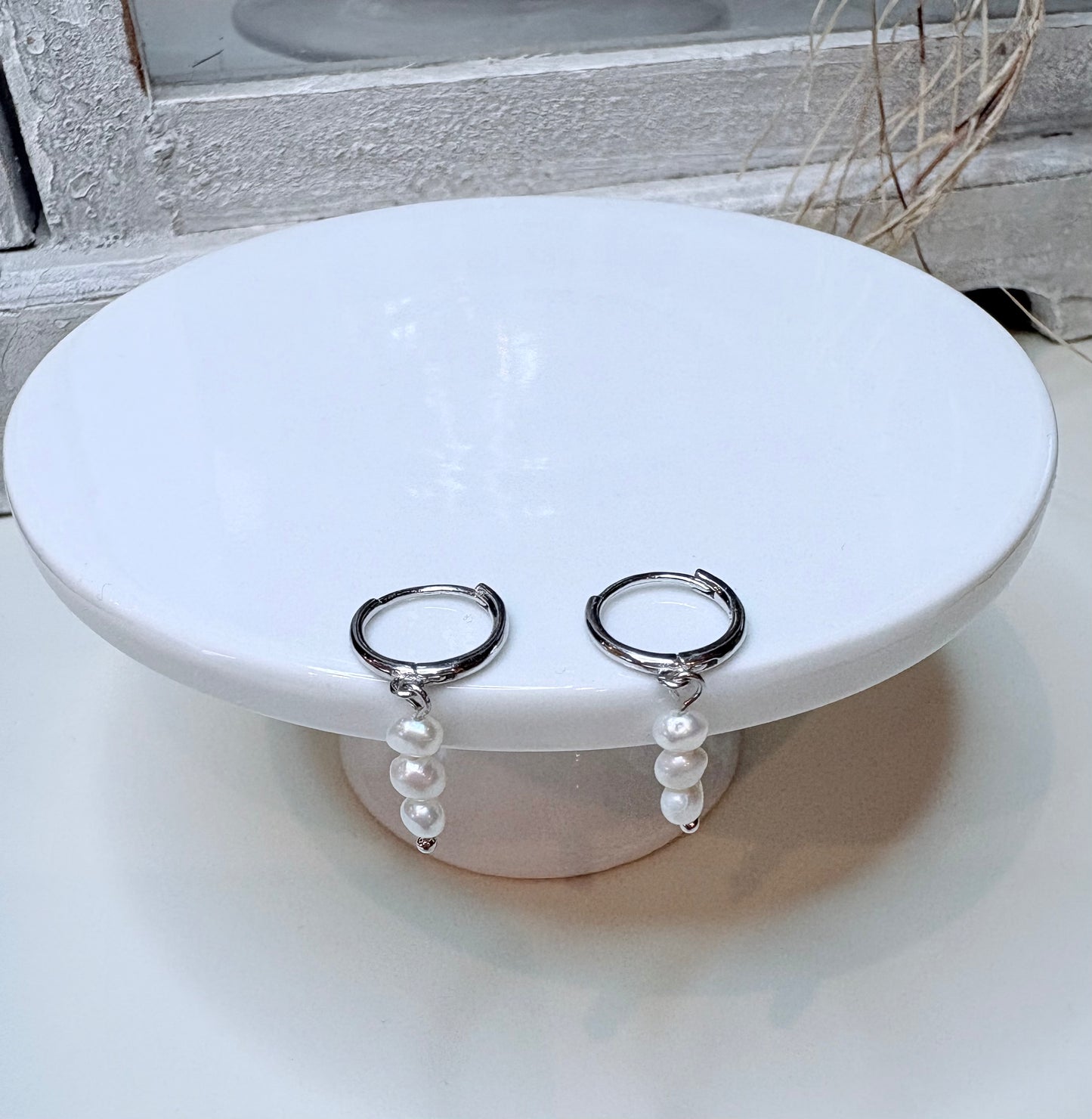 Mini Pearl Huggie Hoops