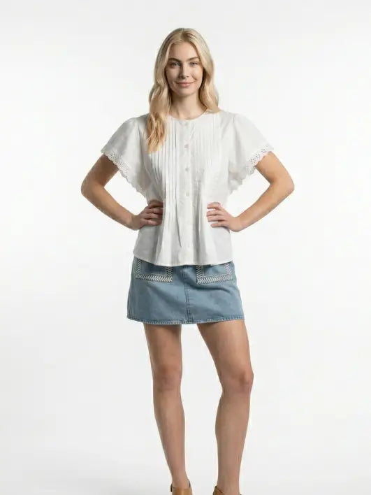 White Flutter Sleeve Kaftan Top
