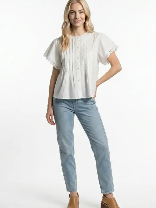 White Flutter Sleeve Kaftan Top