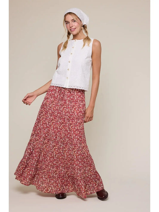 Ditsy Floral Tiered Midi Skirt