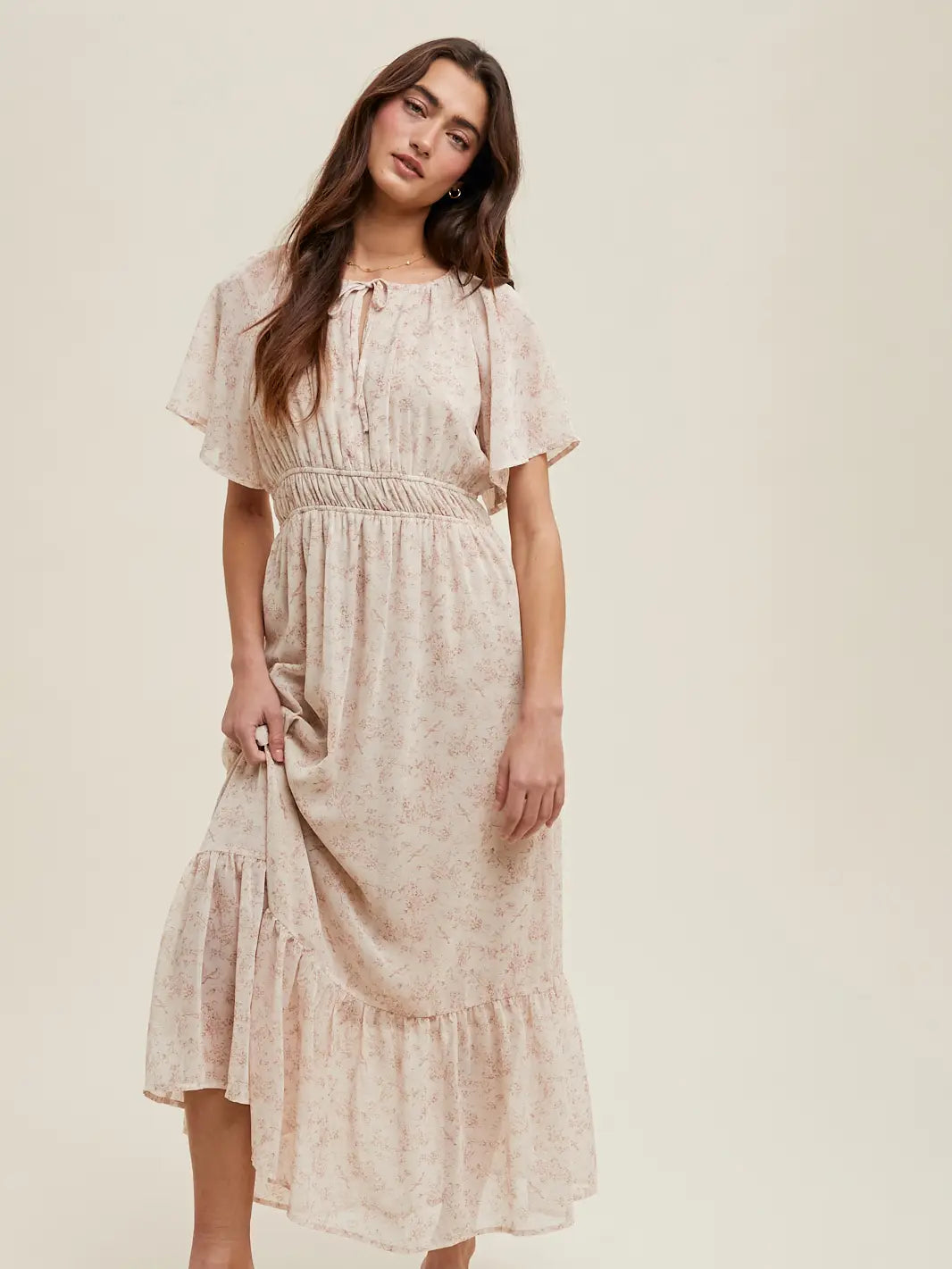 Floral Flutter Sleeve Midi Dress