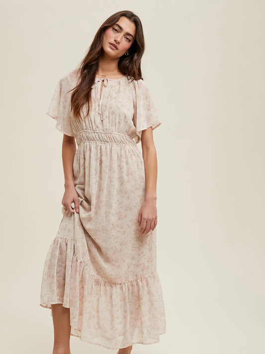 Floral Flutter Sleeve Midi Dress