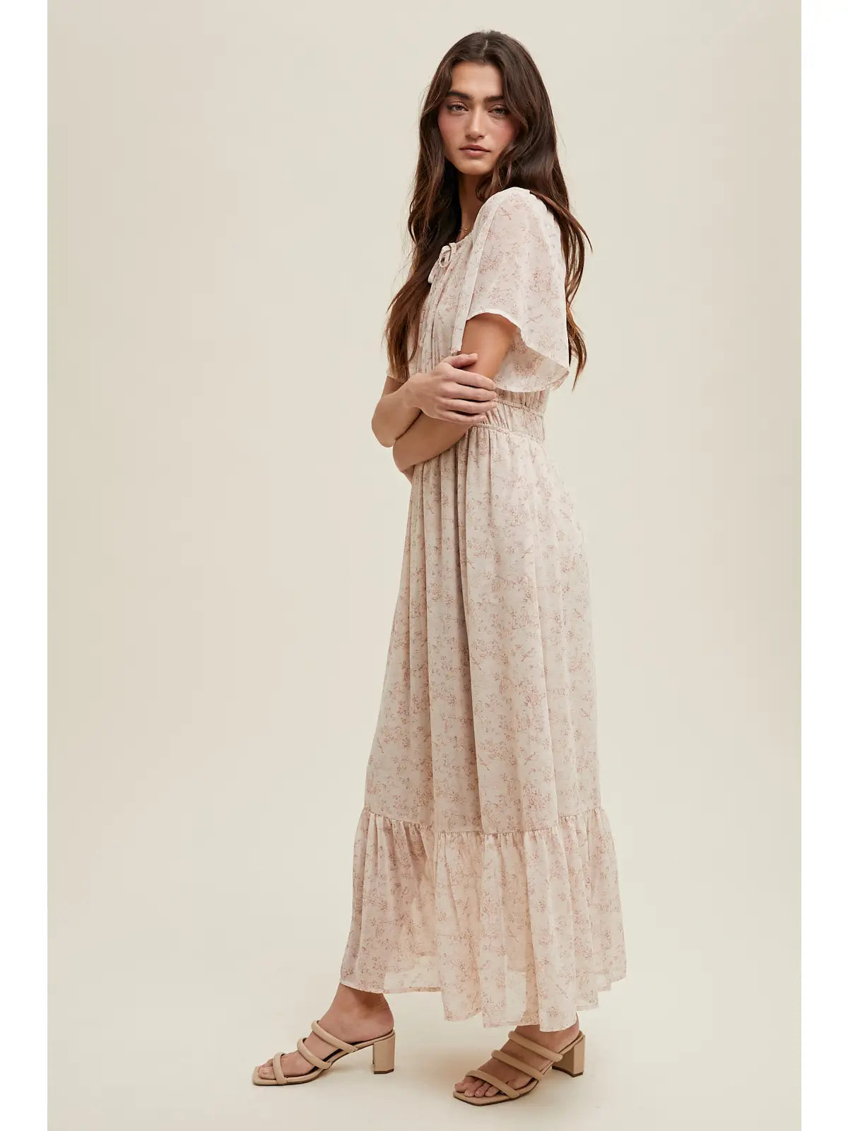 Floral Flutter Sleeve Midi Dress