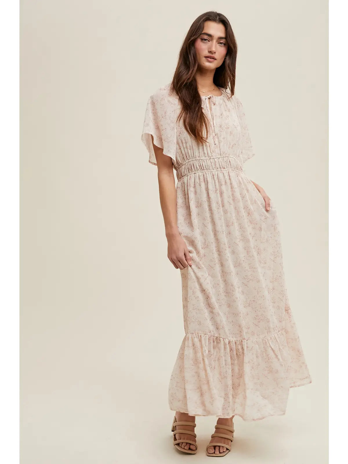 Floral Flutter Sleeve Midi Dress