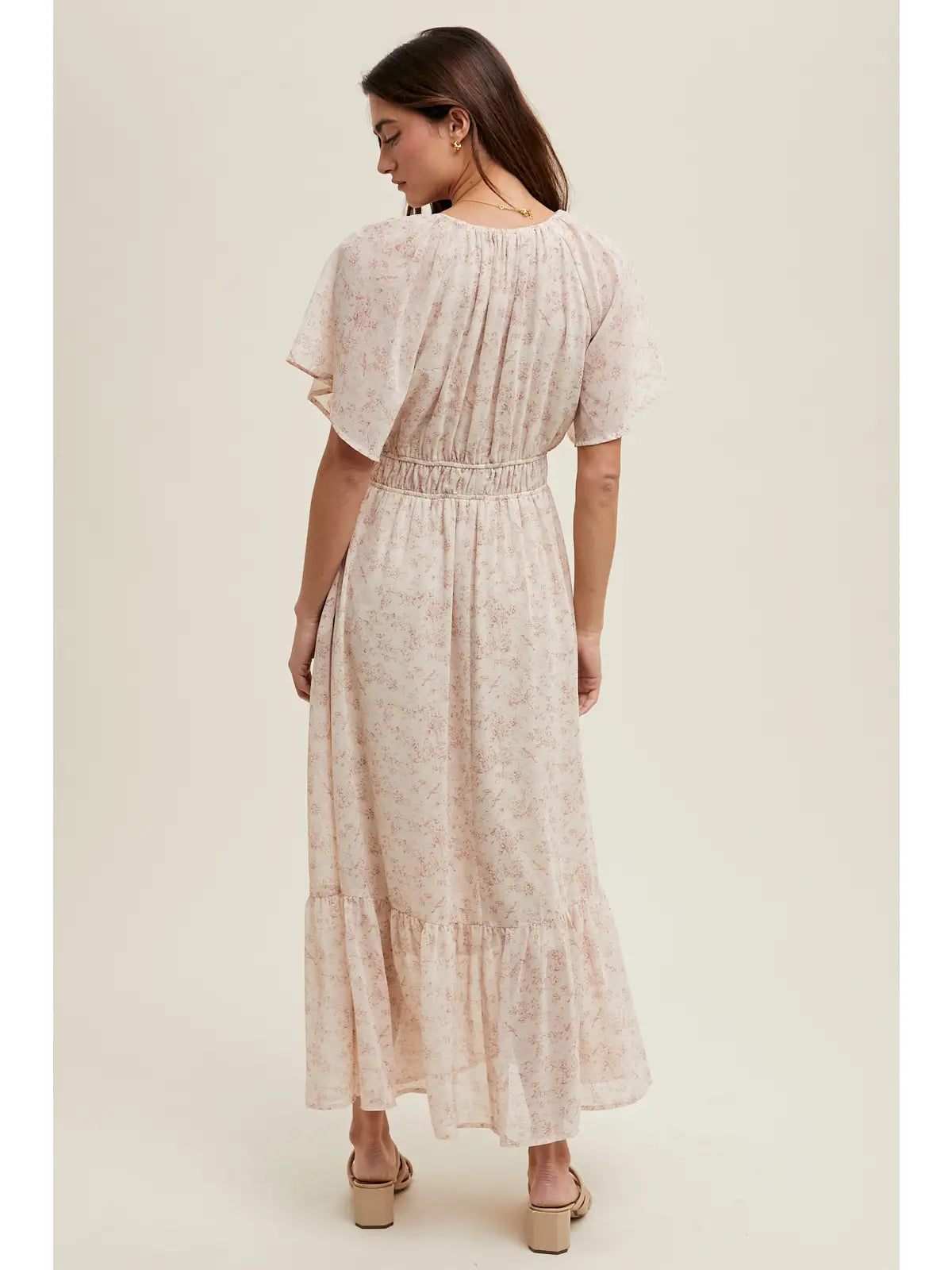 Floral Flutter Sleeve Midi Dress
