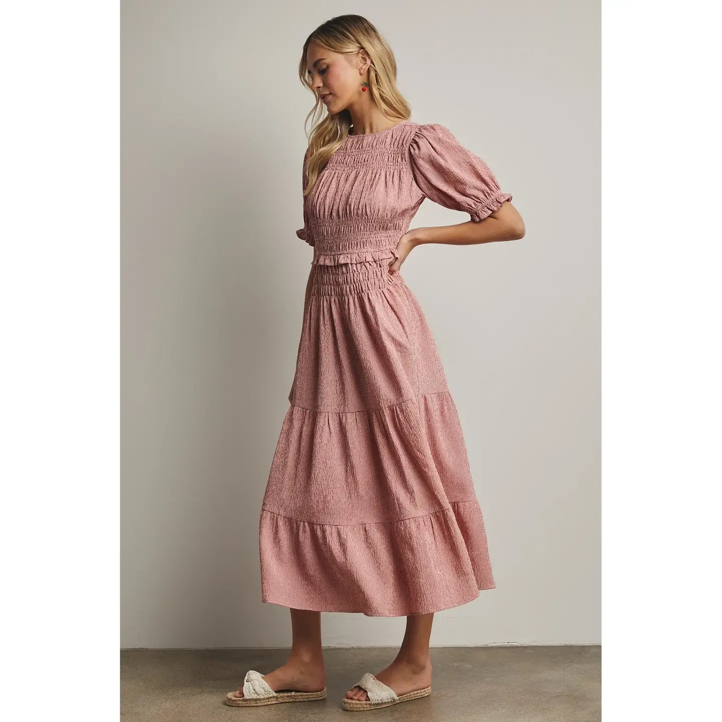 Gingham Smocked Midi Dress