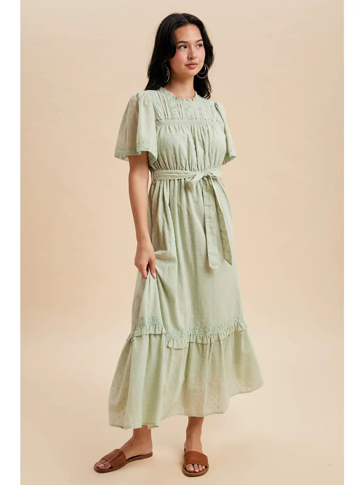 Swiss Dot Flutter Sleeve Maxi Dress
