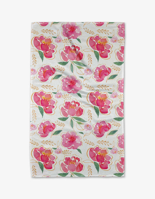 Geometry Pink Peony Kitchen Tea Towel