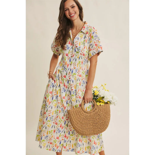 Romantic Floral Pleated Midi Dress