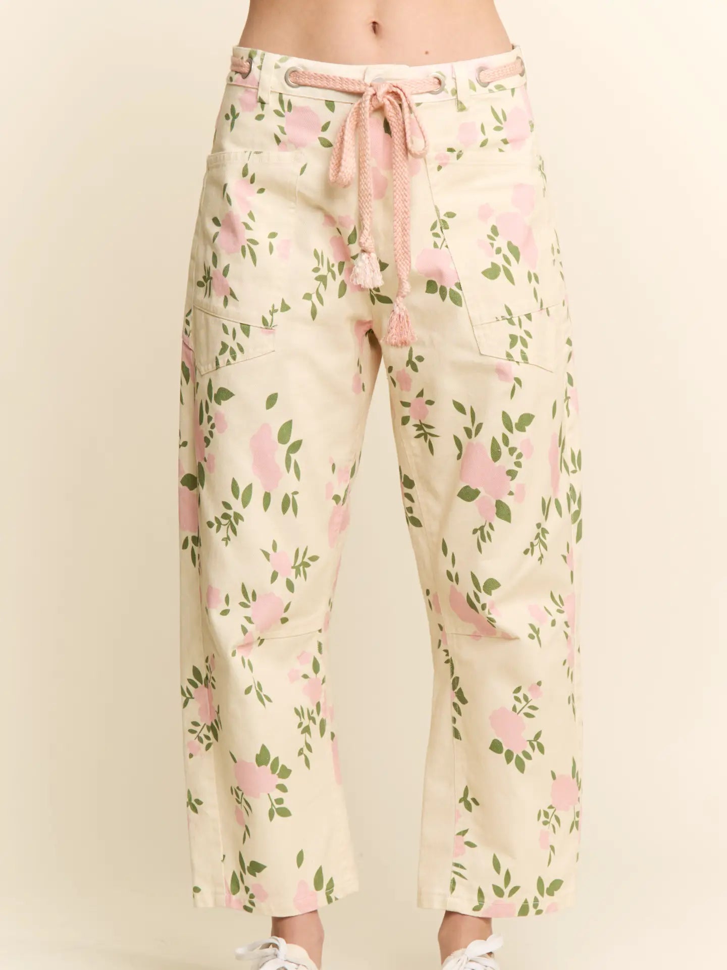 Flower Pattern Denim Fabric Pants