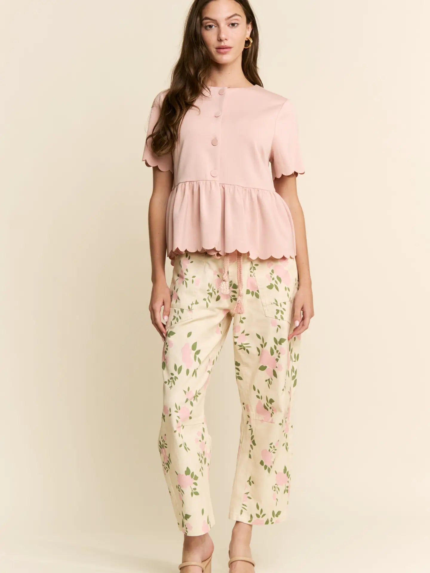 Flower Pattern Denim Fabric Pants