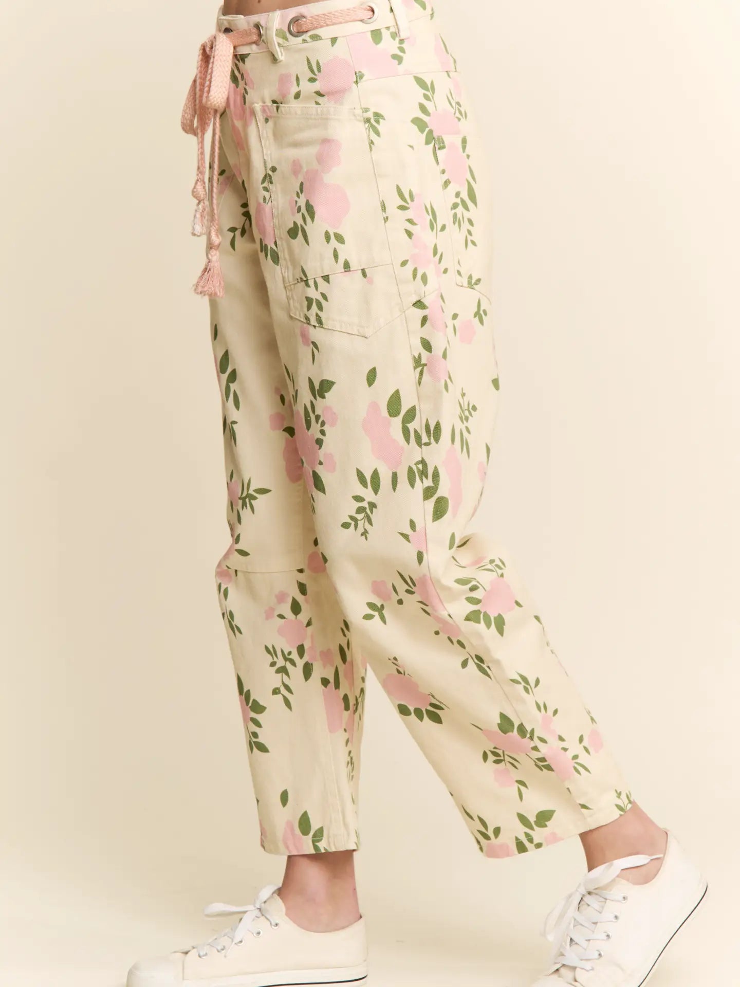 Flower Pattern Denim Fabric Pants