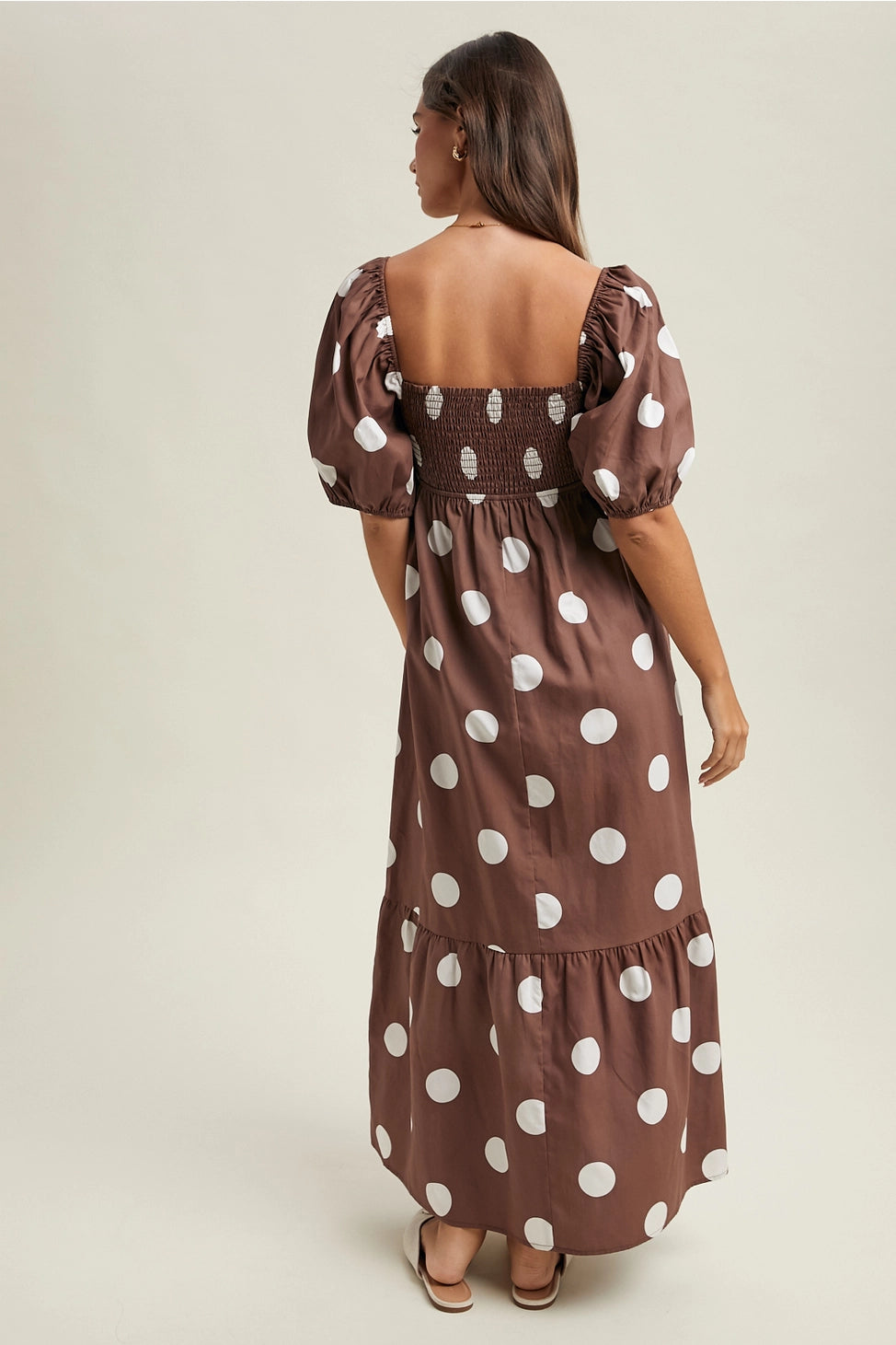 Polka Dot Puff Sleeve Maxi Dress