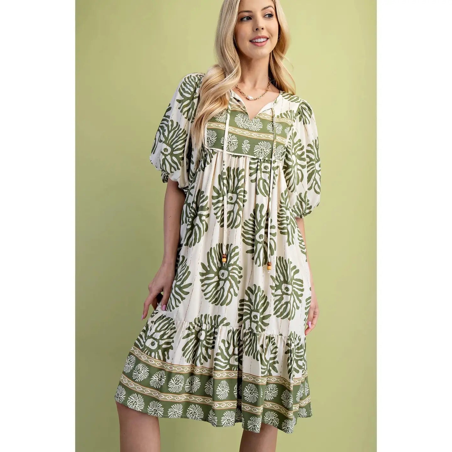 Mixed Print Mini Dress Sage