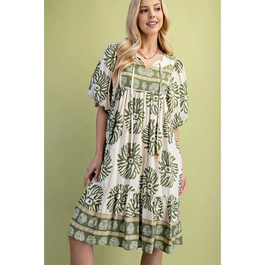 Mixed Print Mini Dress Sage