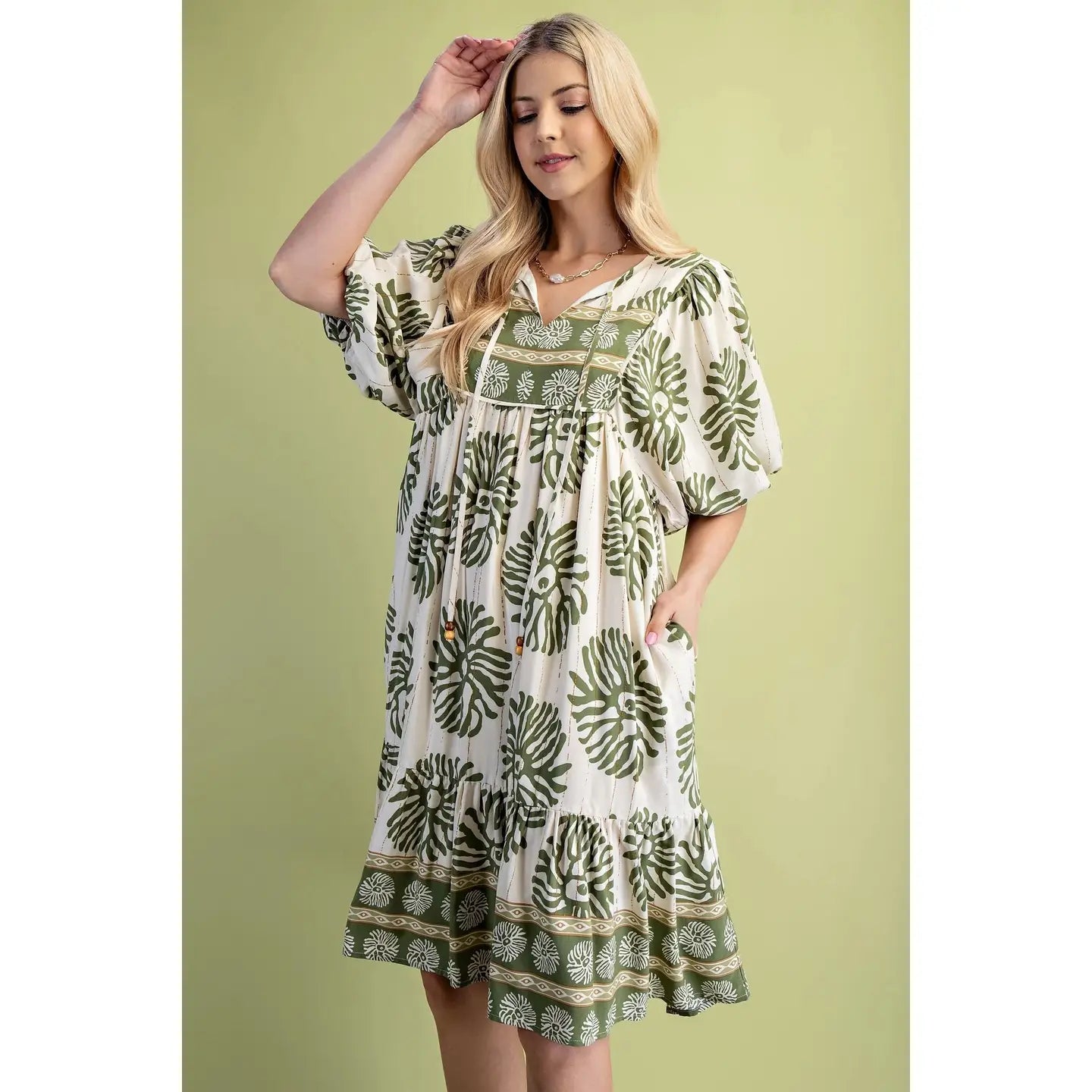 Mixed Print Mini Dress Sage