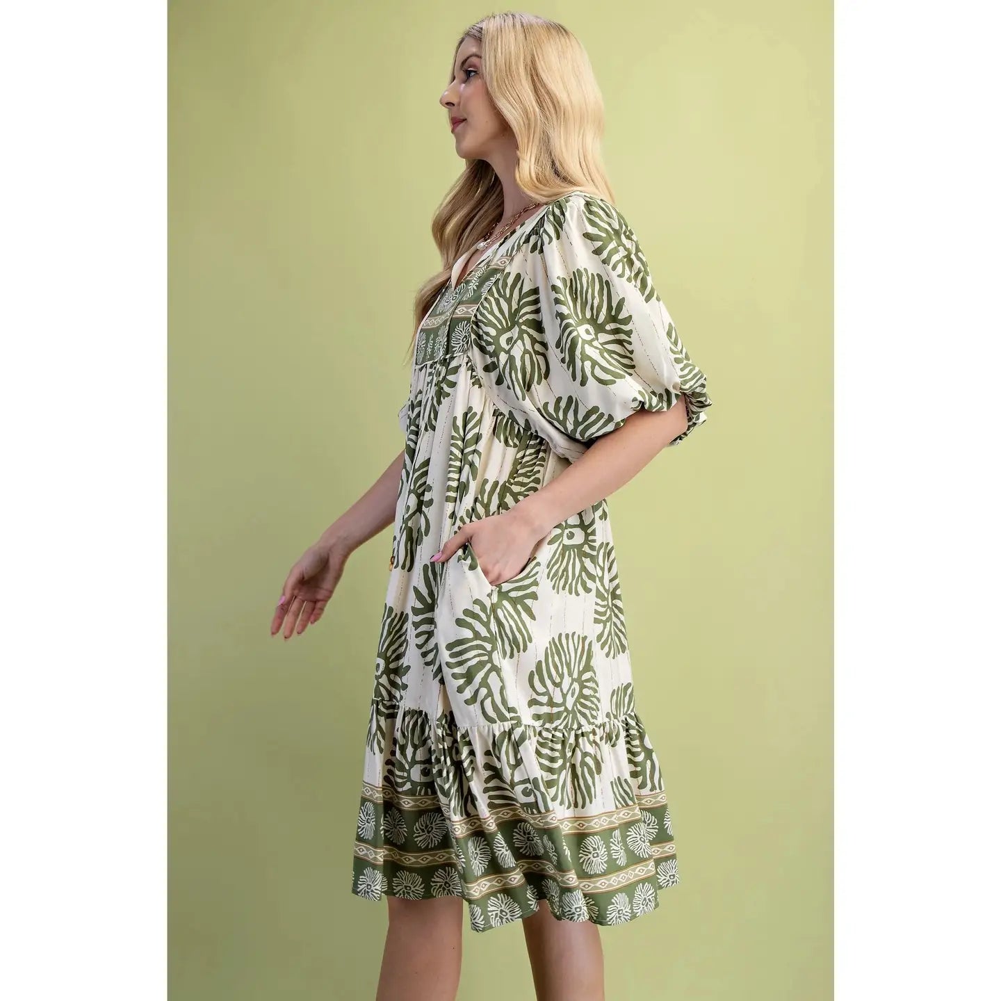 Mixed Print Mini Dress Sage