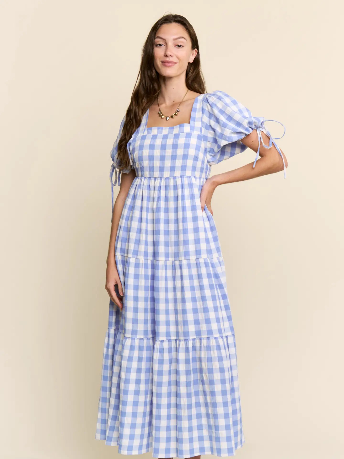 Meadow Gingham Tiered Maxi Dress