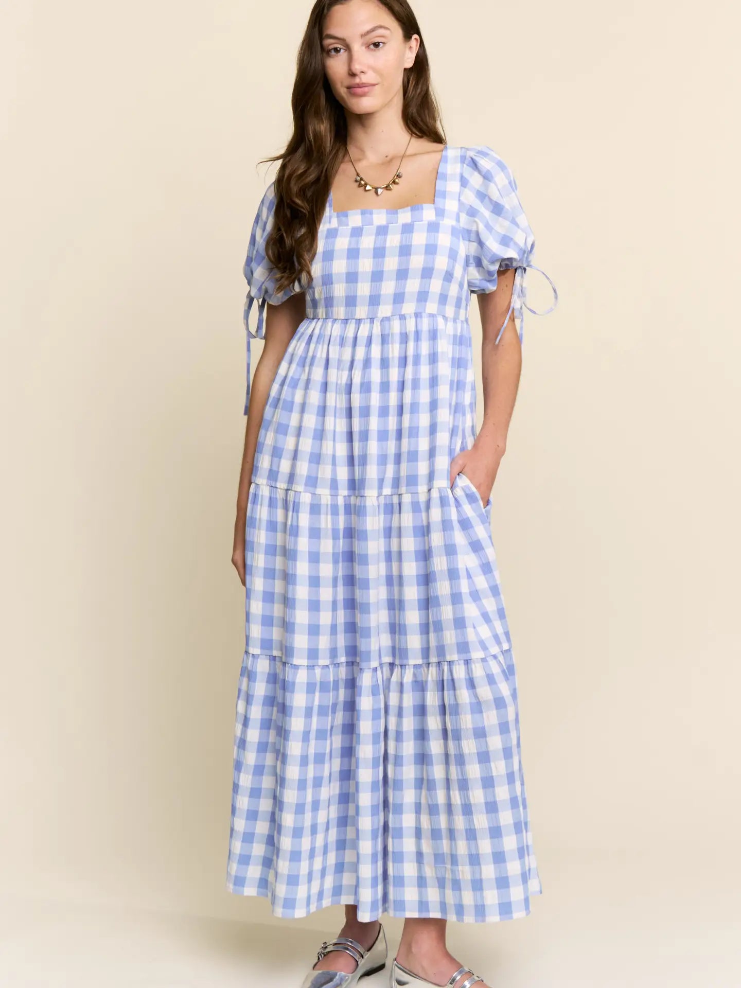 Meadow Gingham Tiered Maxi Dress