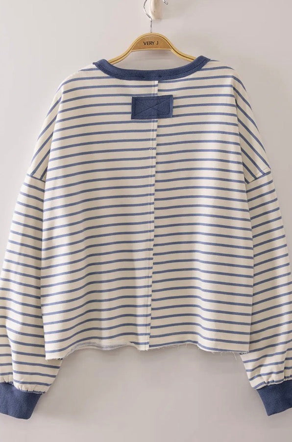 Blue & White Striped Crewneck with Lobster