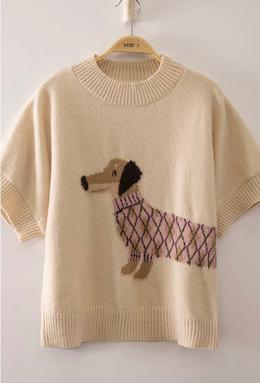Dog Graphic Short Sleeve Knit
