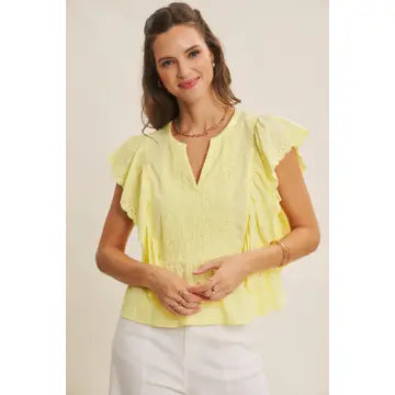 Eyelet Ruffled Cotton Poplin Blouse