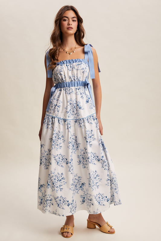 Toile Ribbon Strap Maxi Dress