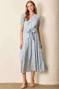Printed Button Front Tiered Midi Dress