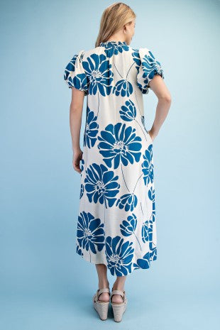 Floral Print V neck Button Down Midi Dress