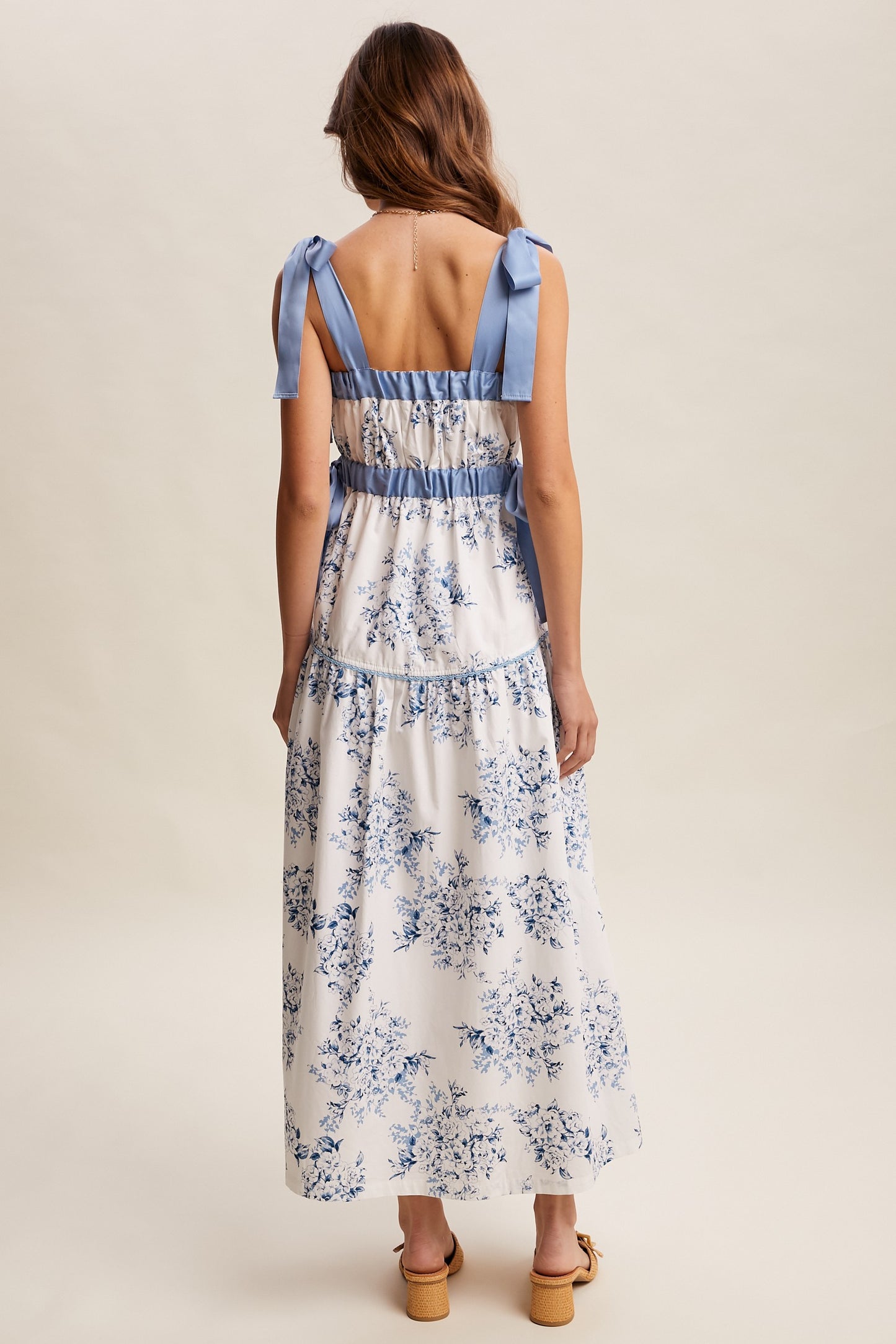 Toile Ribbon Strap Maxi Dress