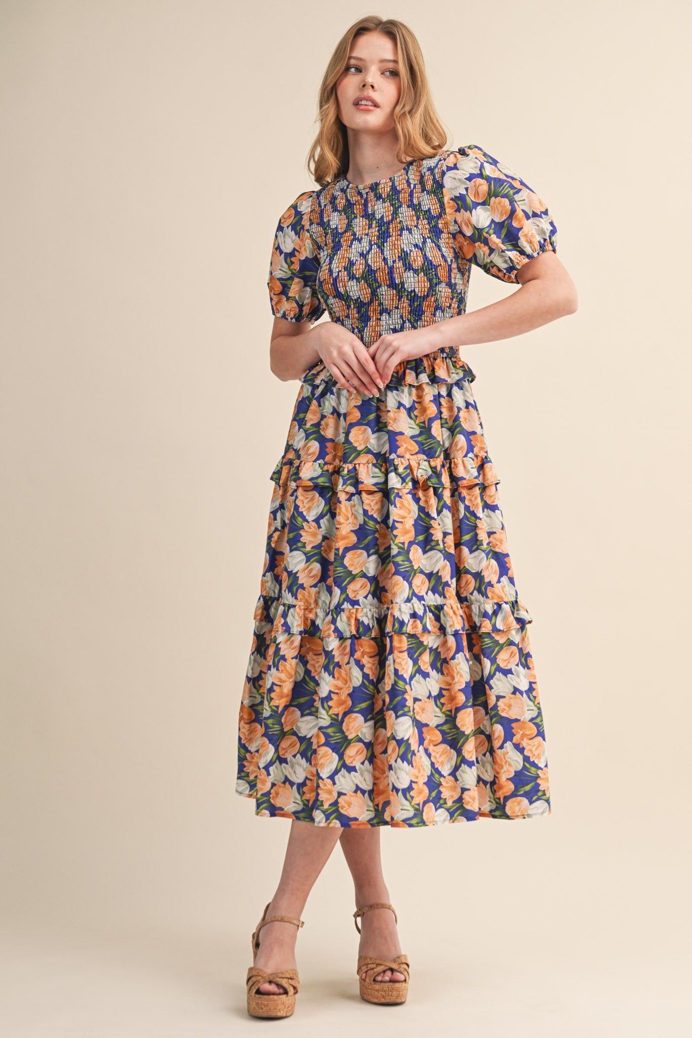 Ava Midi Dress Egyptian Blue Mlt Fl