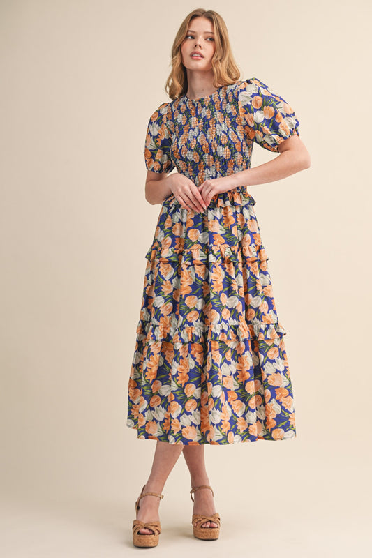 Ava Midi Dress Egyptian Blue Mlt Fl