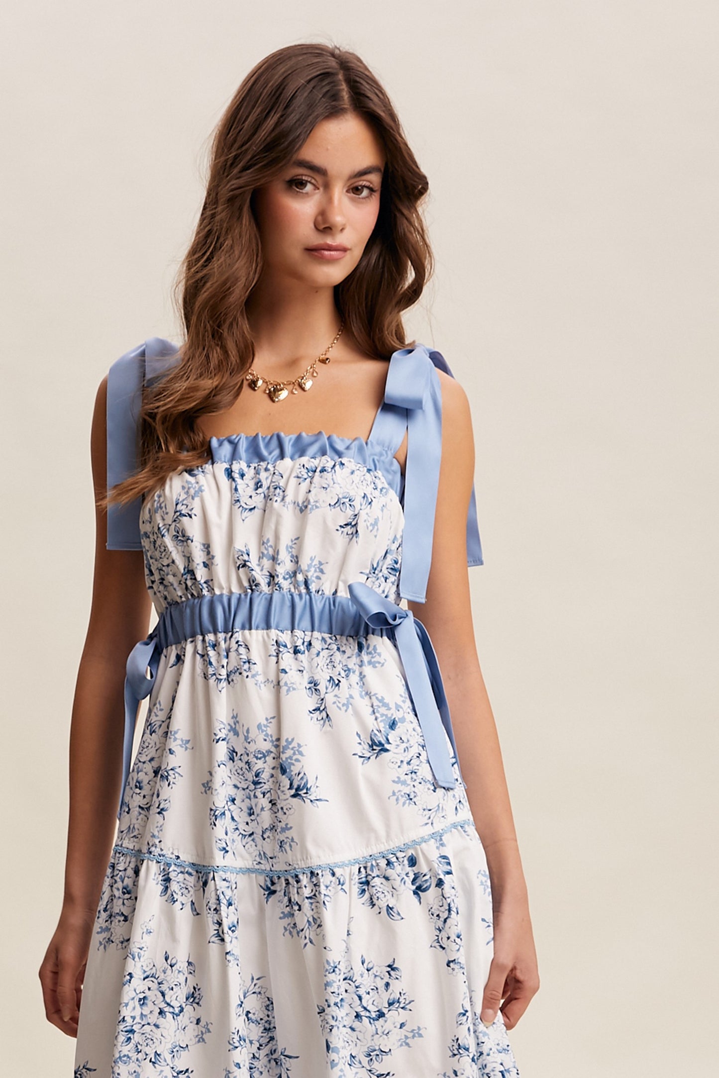 Toile Ribbon Strap Maxi Dress
